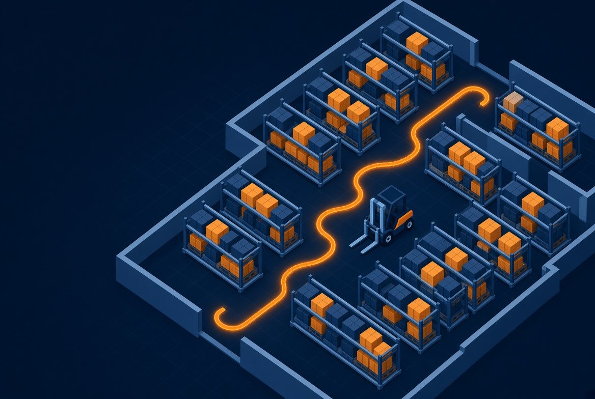 Illustration of an optimized plant and warehouse flow layout