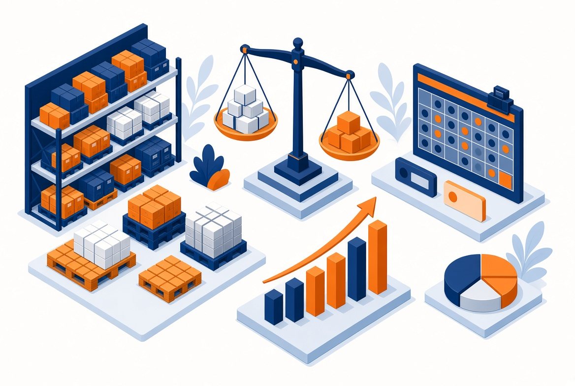 Illustration of inventory shelves and S&OP planning